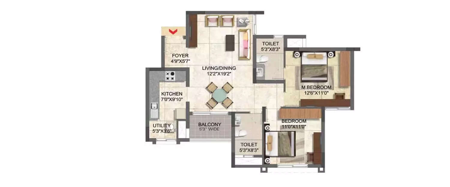 Floor plan for 2 BHK