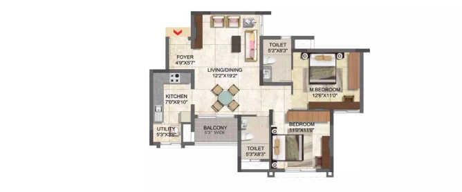 Prestige Boulevard Whitefield - Floor plan 2 BHK 749 Sq.ft