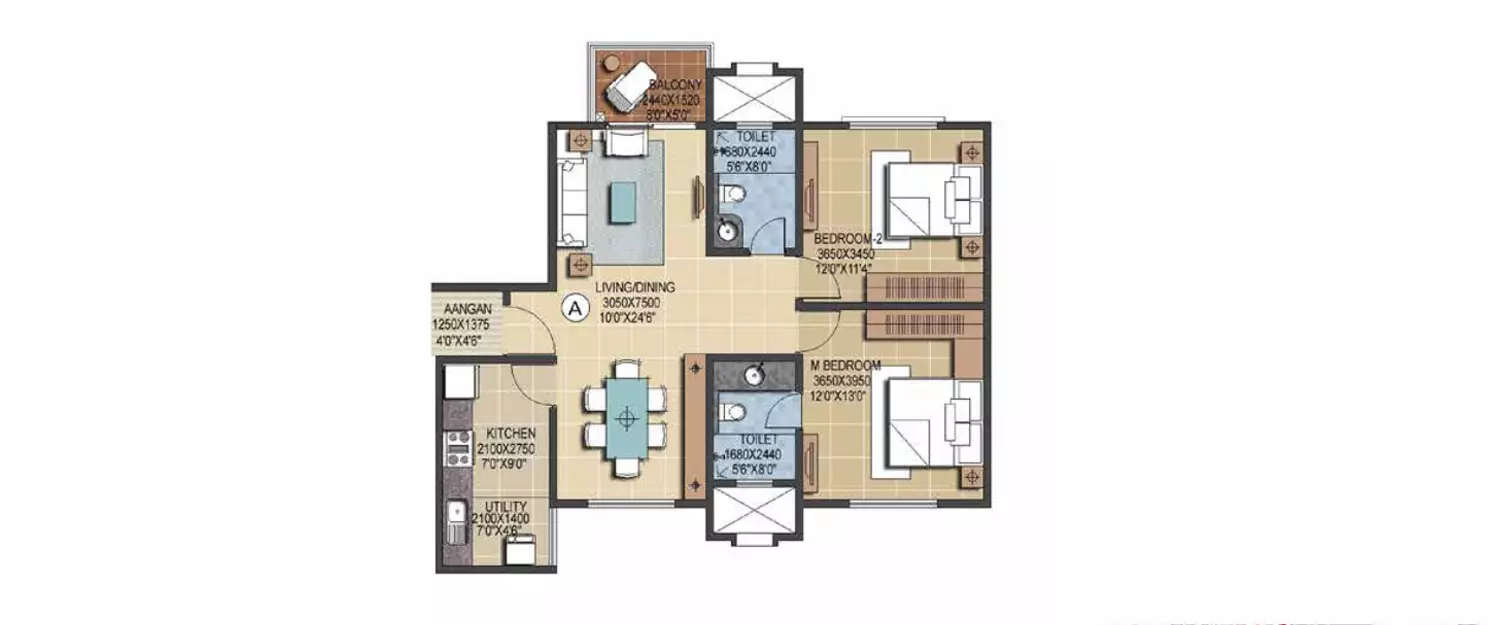 Floor plan for 2 BHK