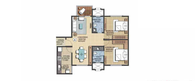 Prestige Ferns Residency Haralur - Floor plan 2 BHK 1174 Sq.ft