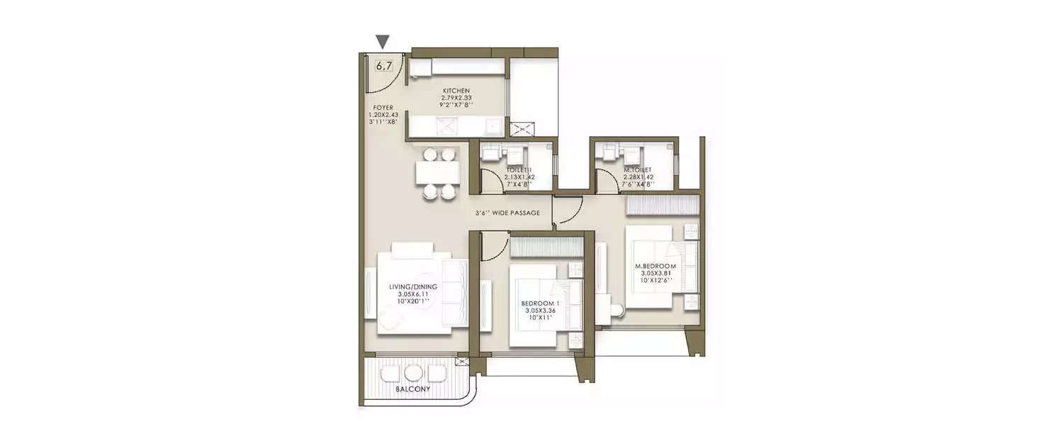 Floor plan for 2 BHK