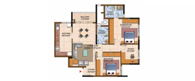 Prestige Royale Gardens Yelahanka - Floor plan 2.5 BHK 1362 Sq.ft