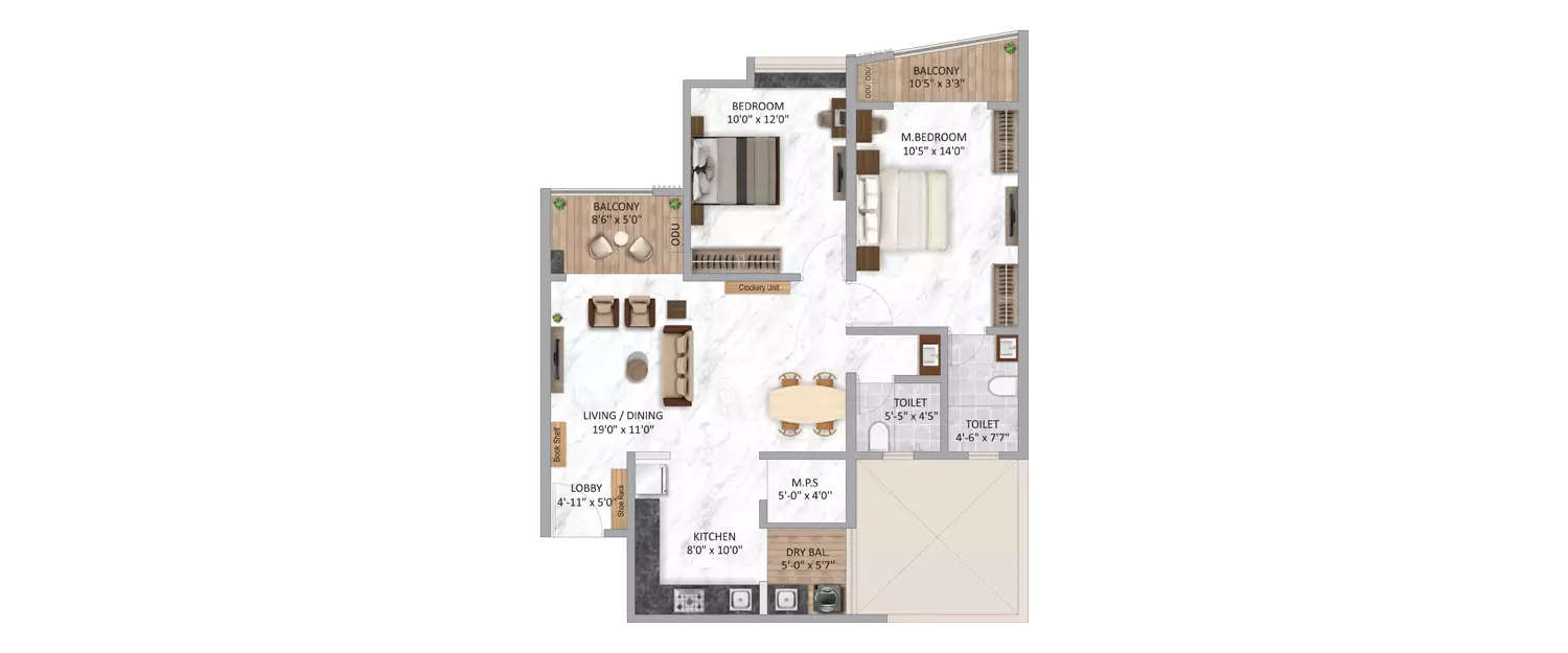 Floor plan for 2.5 BHK