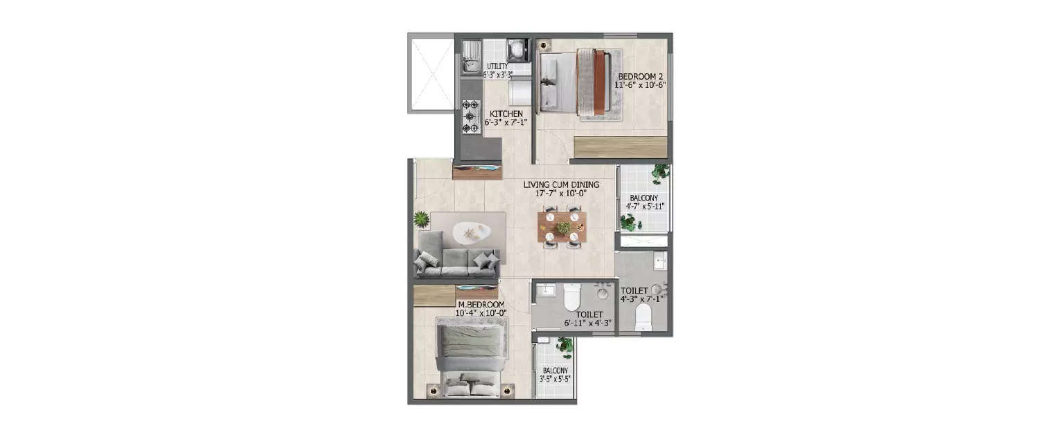 Floor plan for 2 BHK