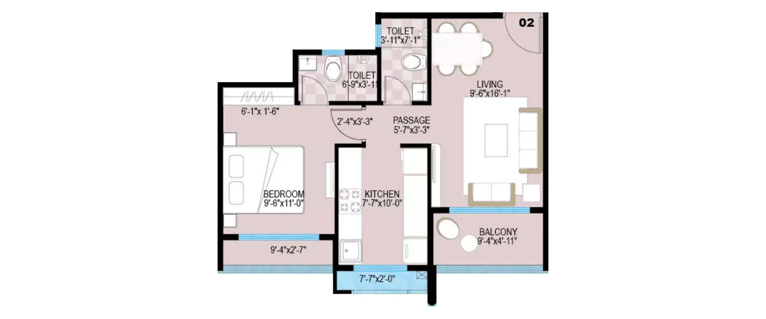 Floor plan for 1 BHK