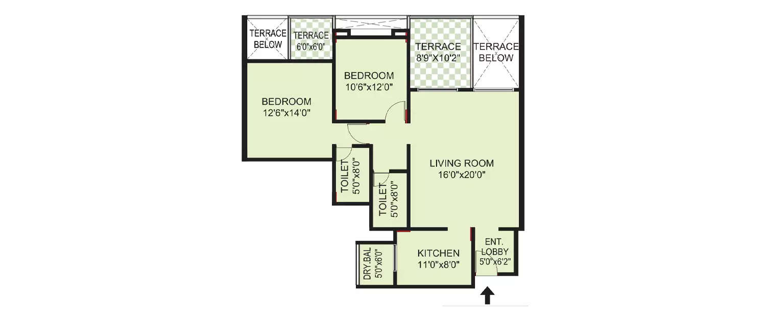 Floor plan for 2 BHK
