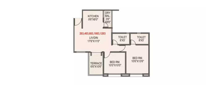 Goel Ganga Estoria Undri - Floor plan 2 BHK 960 Sq.ft