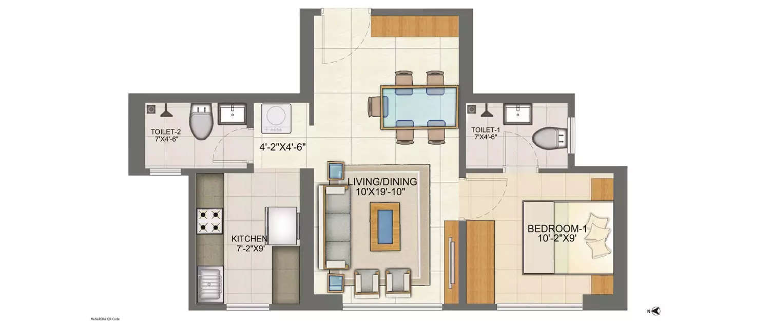 Floor plan for 1 BHK