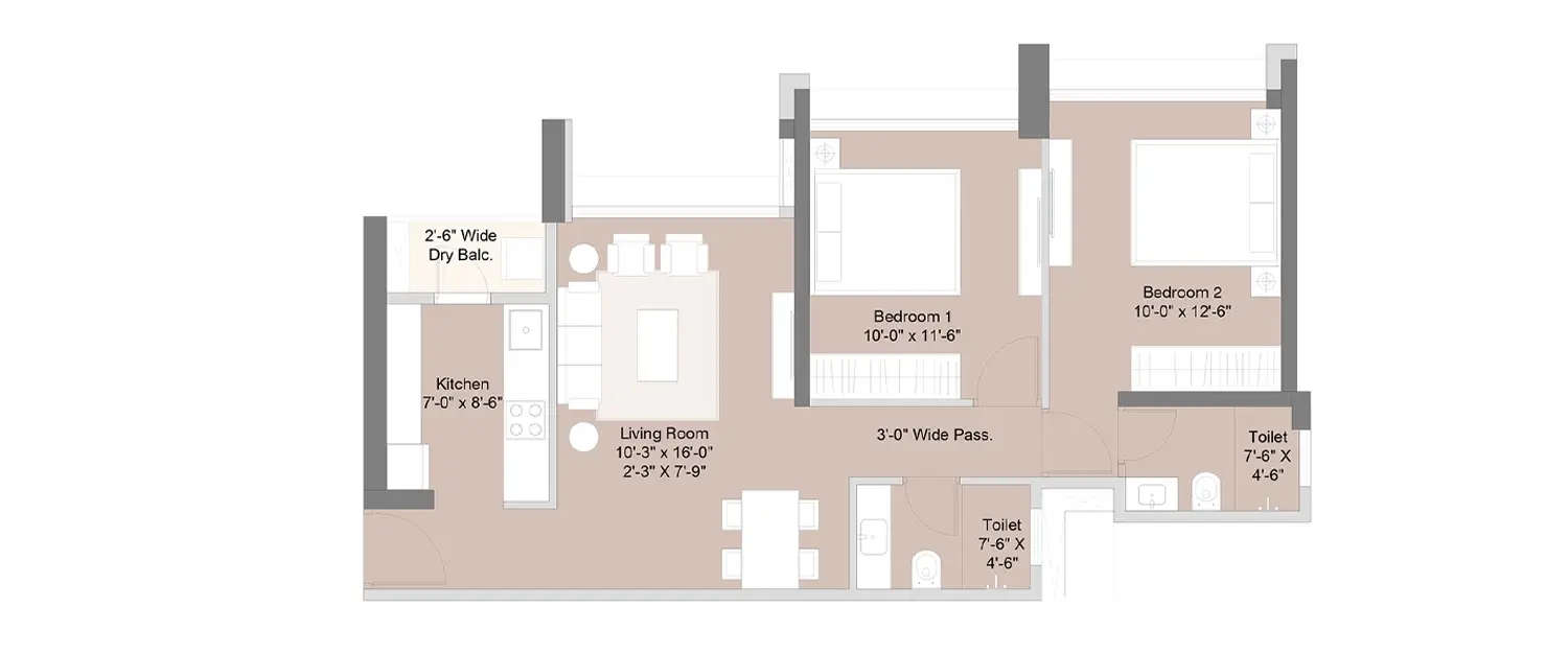 Floor plan for 2 BHK