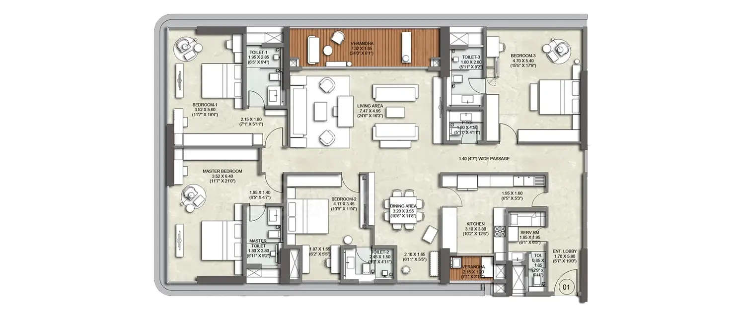 Floor plan for 4 BHK