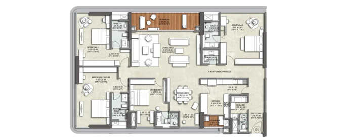 Kalpataru One Crest Nungambakkam - Floor plan 4 BHK 3800 Sq.ft