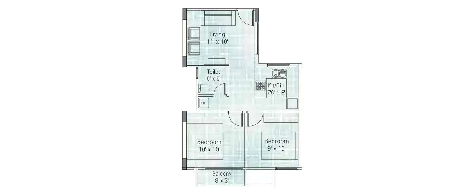 Floor plan for 2 BHK