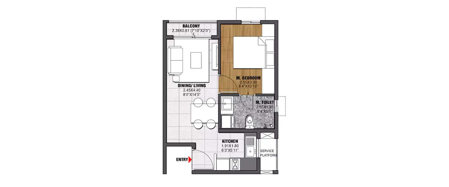 Floor plan for 1 BHK