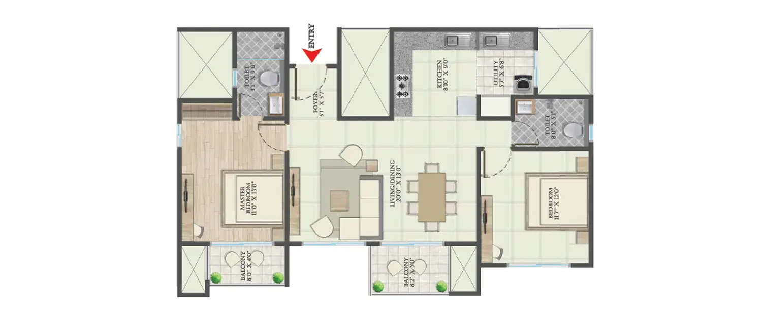 Floor plan for 2 BHK