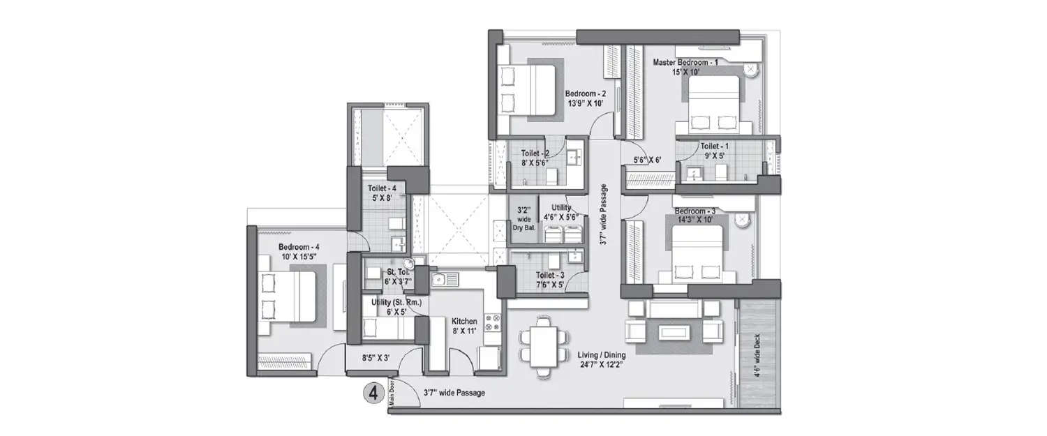 Floor plan for 4 BHK