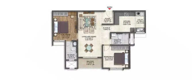 Purva Aerocity Chikkajala - Floor plan 2 BHK 1187 Sq.ft