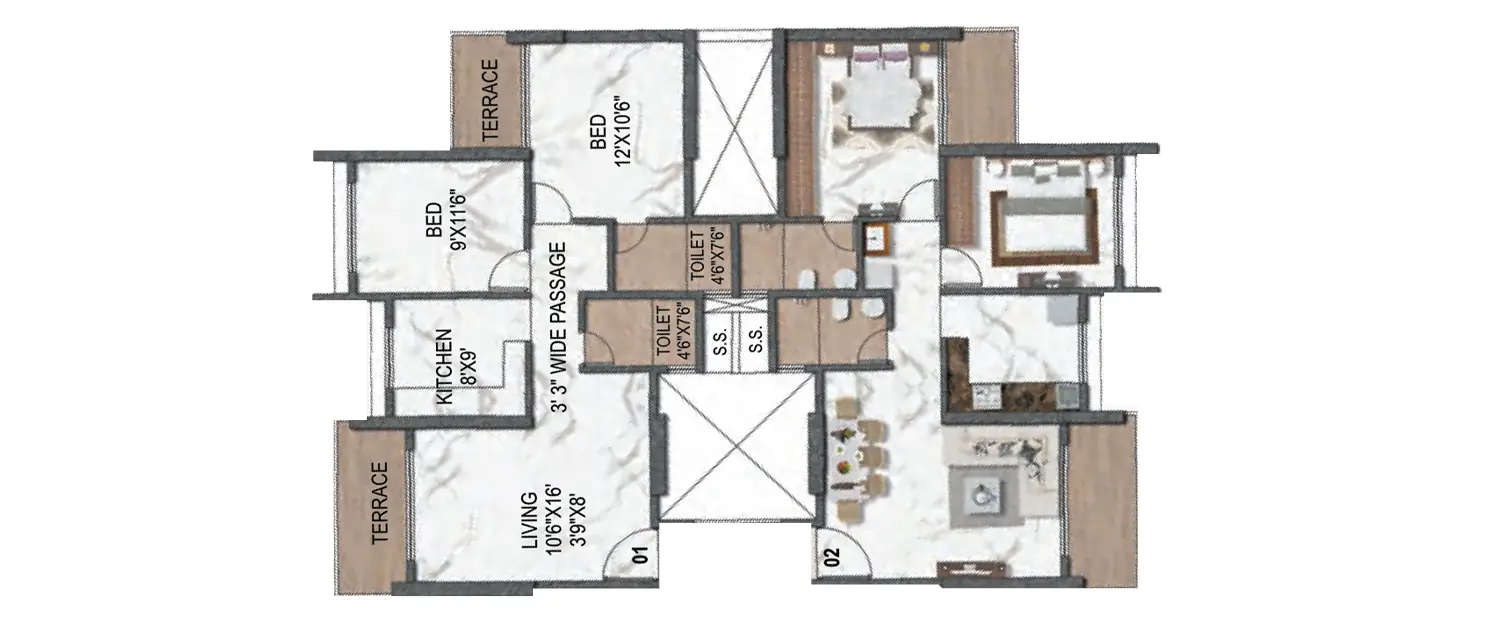 Floor plan for 2 BHK