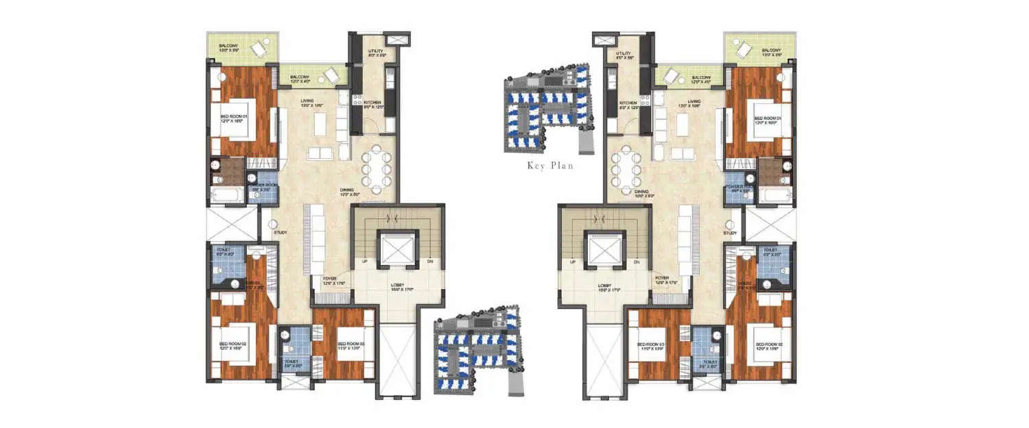 Floor plan for 3 BHK