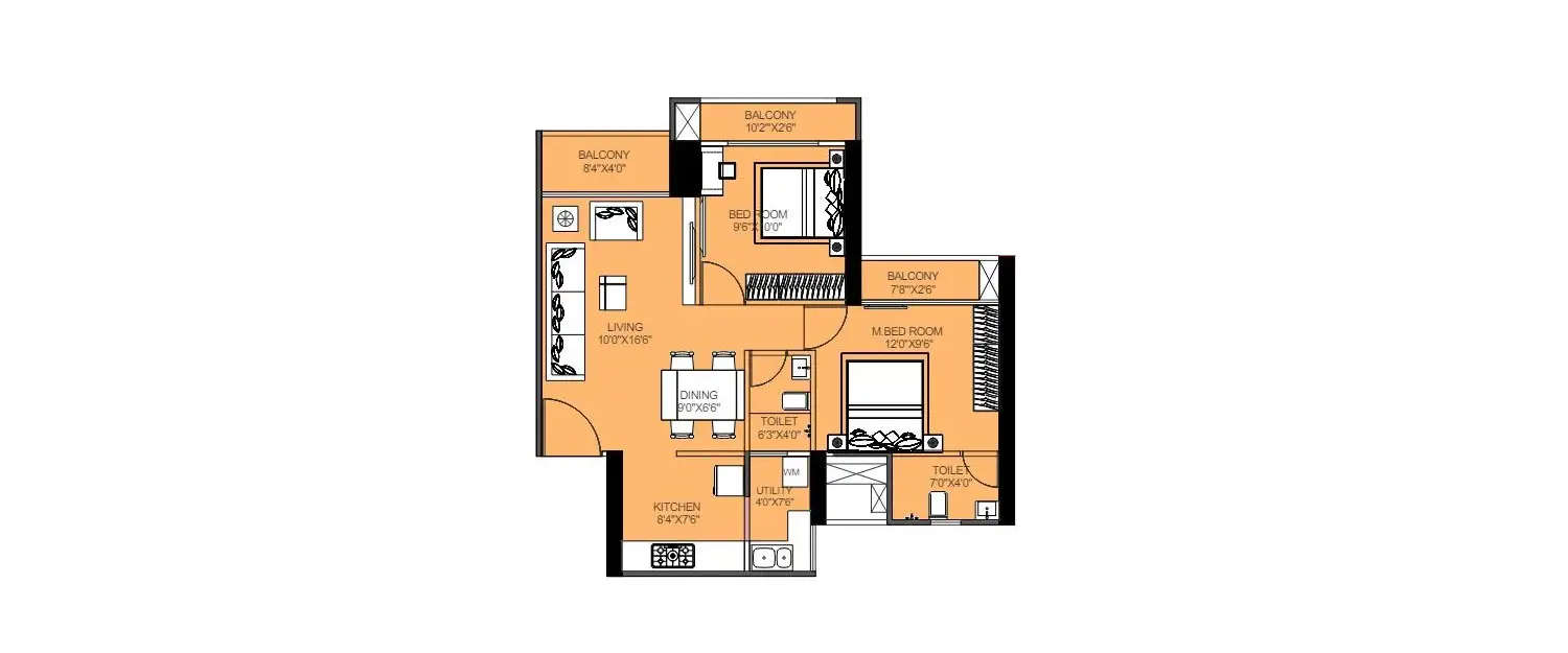 Floor plan for 2 BHK