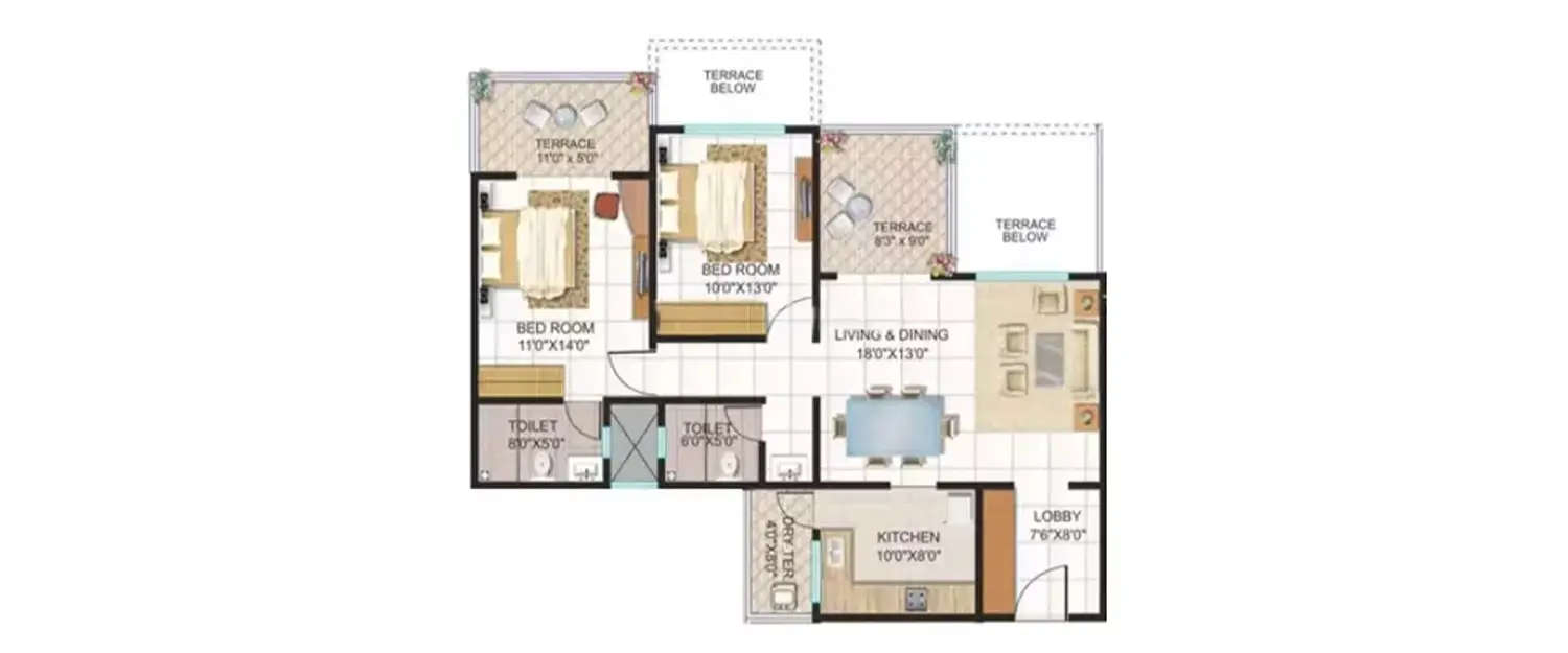 Floor plan for 2 BHK