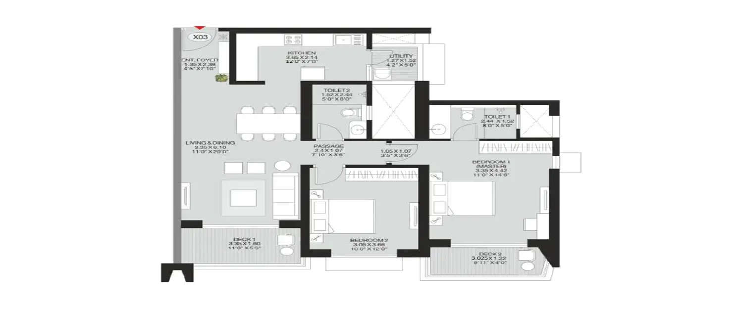 Floor plan for 2 BHK