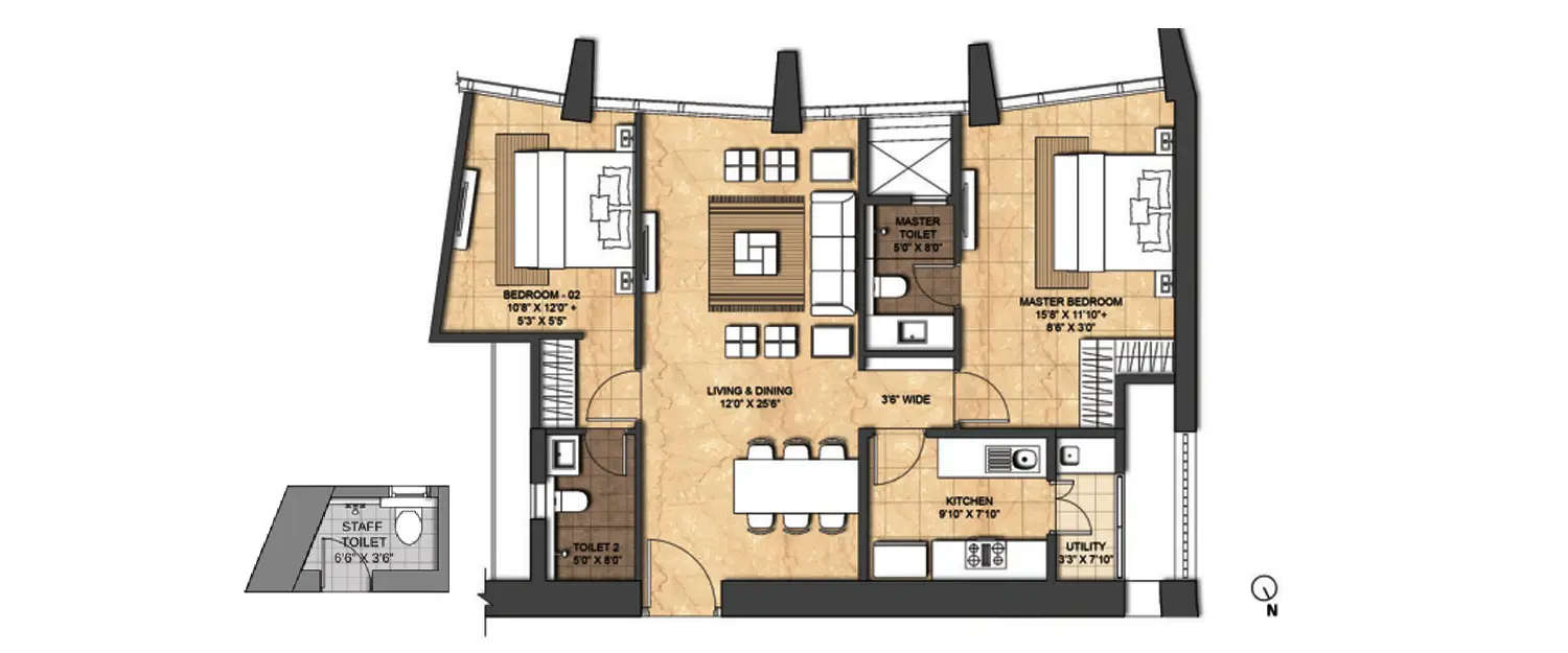 Floor plan for 2 BHK