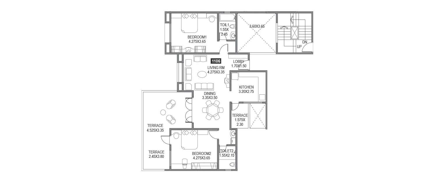 Floor plan for 2 BHK