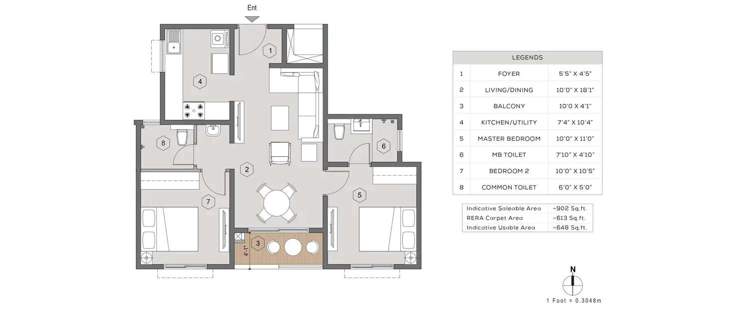 Floor plan for 2 BHK