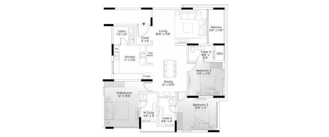 Appaswamy Navasuja Mylapore - Floor plan 3 BHK 2020 Sq.ft