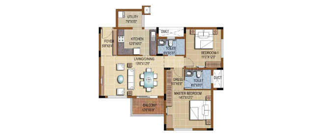 Purva Skydale Devanahalli - Floor plan 2 BHK 860 Sq.ft