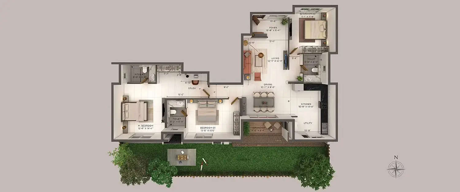 Floor plan for 3 BHK