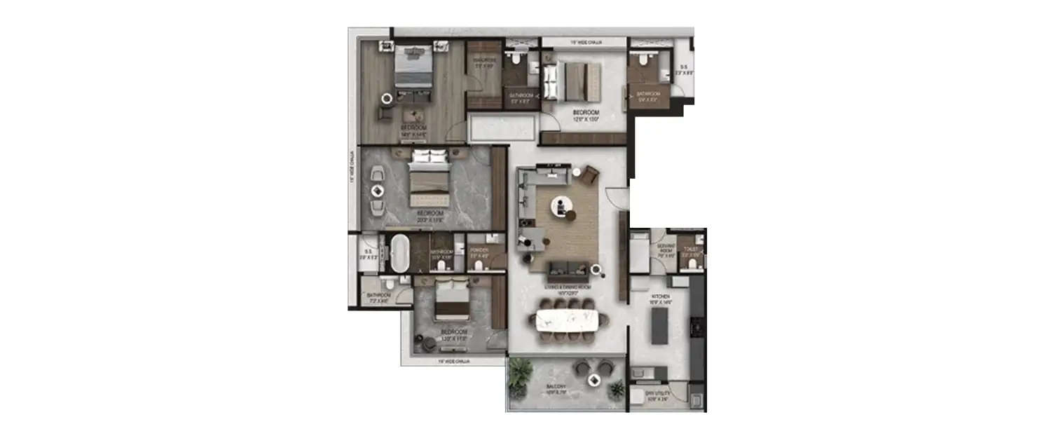 Floor plan for 4 BHK