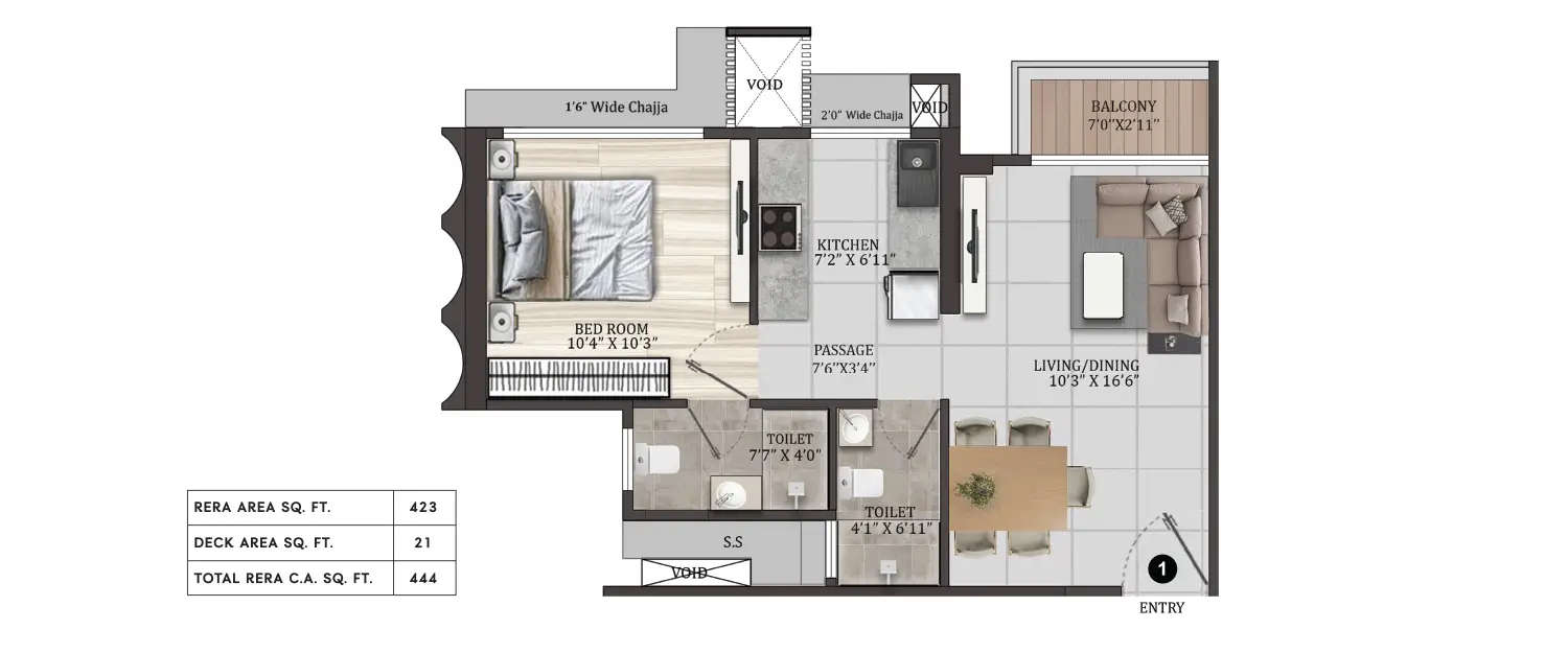 Floor plan for 1 BHK