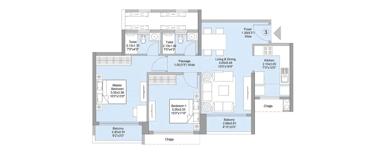 Floor plan for 2 BHK