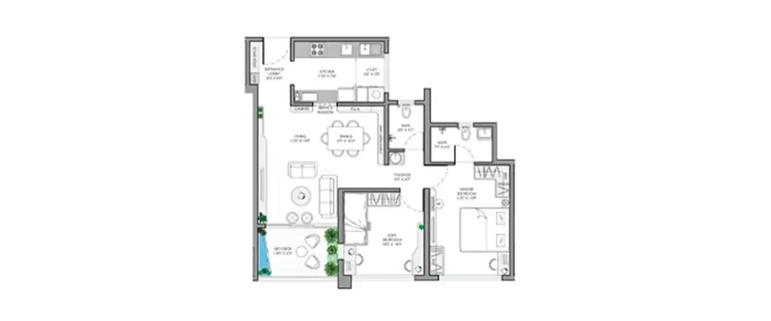 Floor plan for 3 BHK