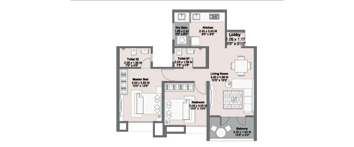 Floor plan for 2 BHK