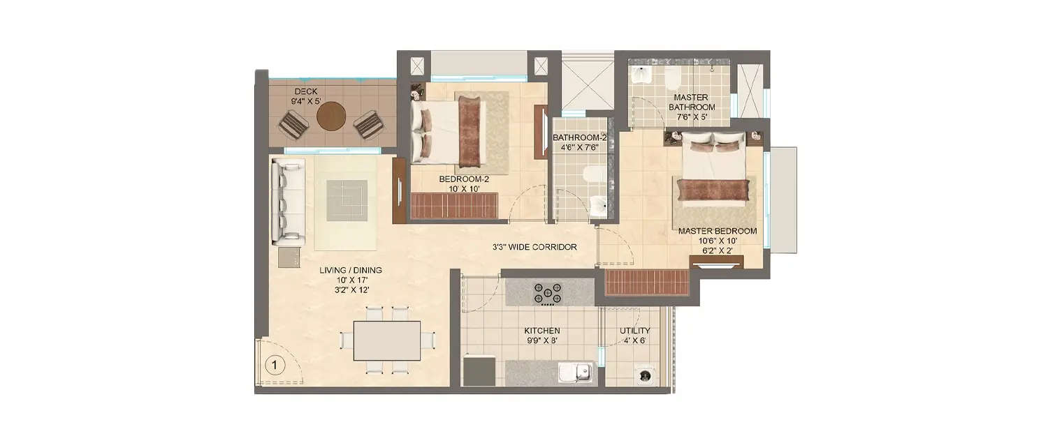 Floor plan for 2 BHK