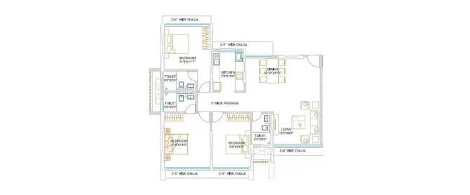 Suraj Ocean Star Prabhadevi - Floor plan 3 BHK 1068 Sq.ft