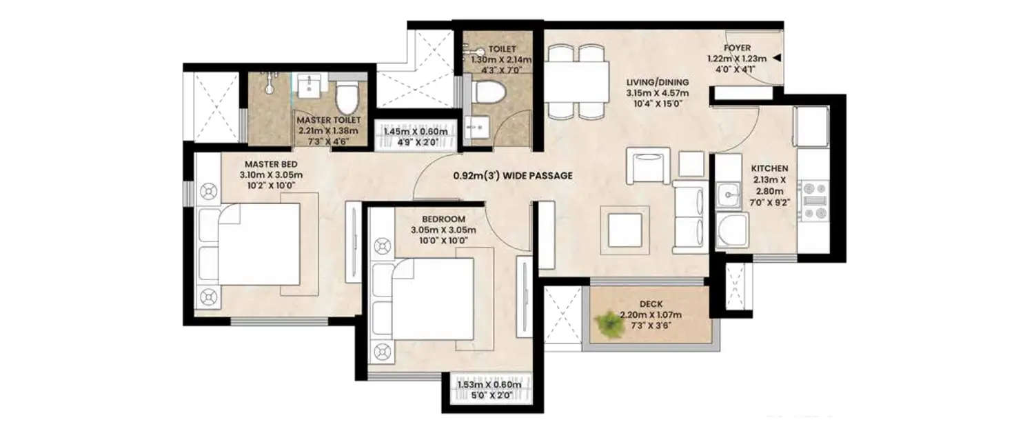 Floor plan for 2 BHK