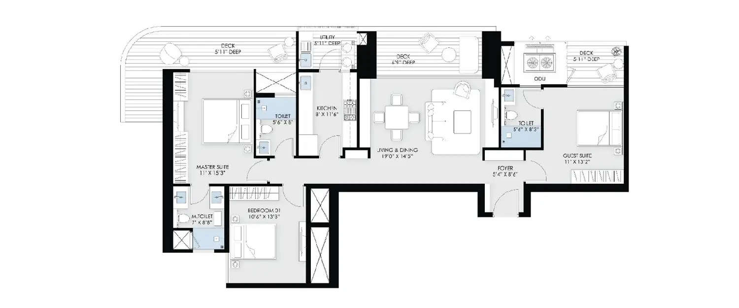 Floor plan for 3 BHK