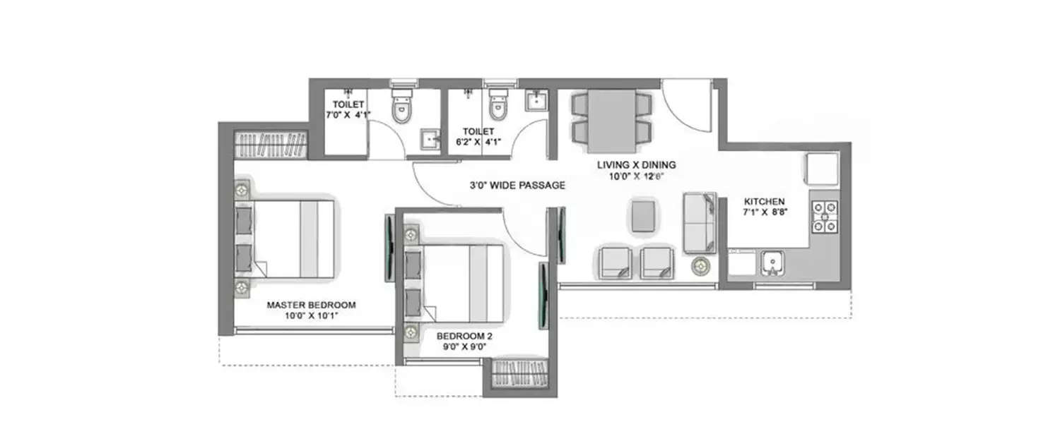Floor plan for 2 BHK