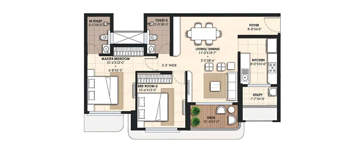 Floor plan for 2 BHK