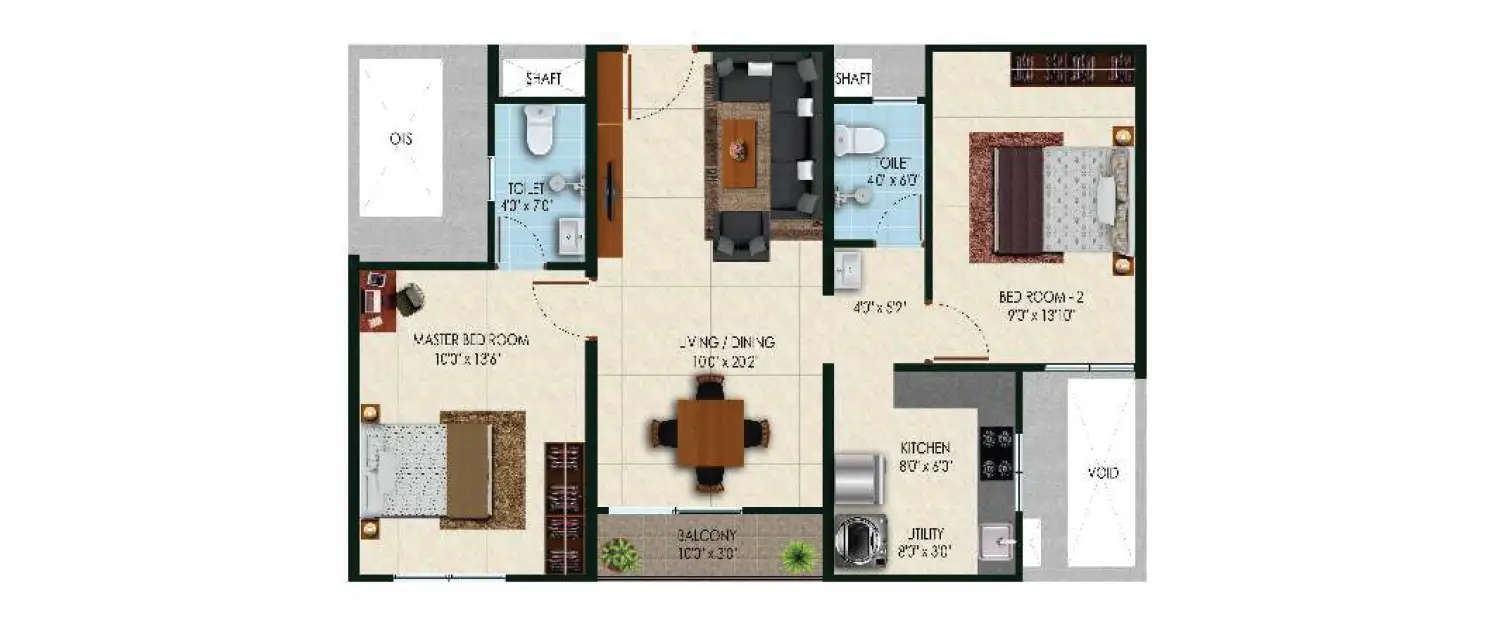 Floor plan for 2 BHK