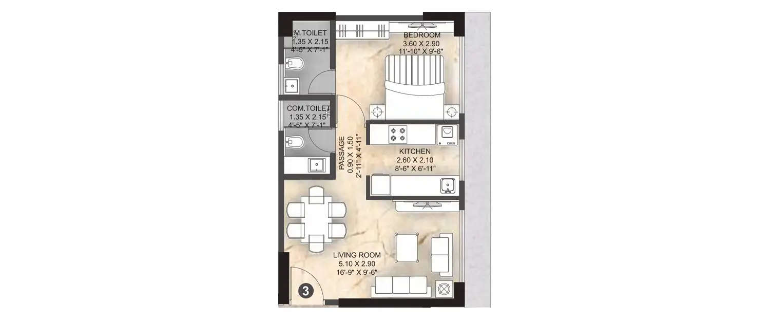 Floor plan for 1 BHK
