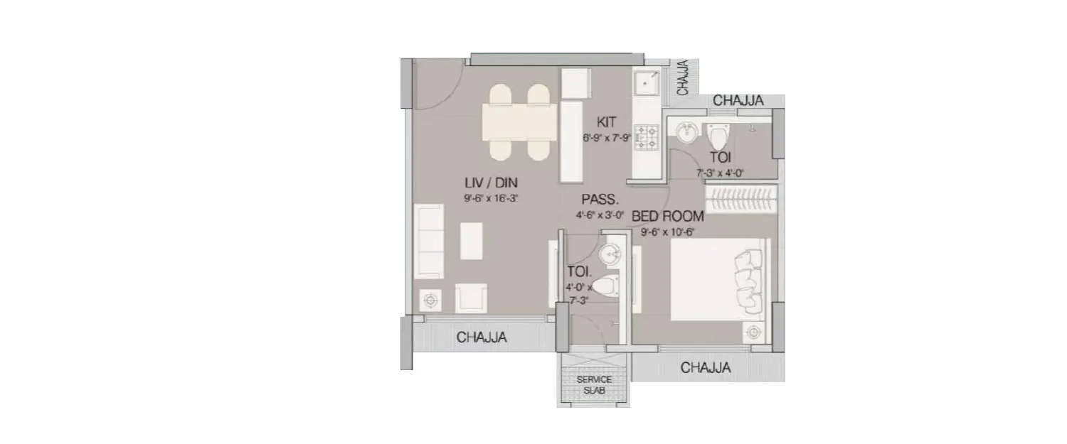 Floor plan for 1 BHK