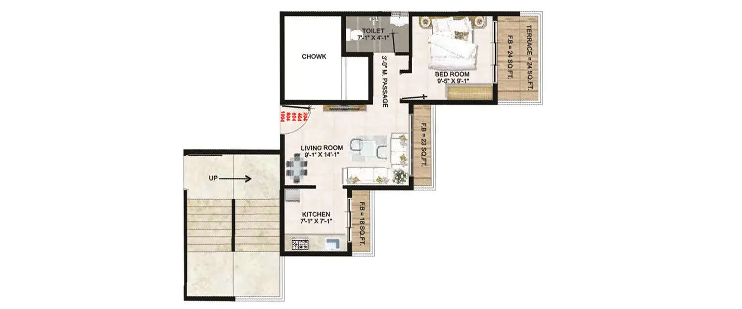 Floor plan for 1 BHK