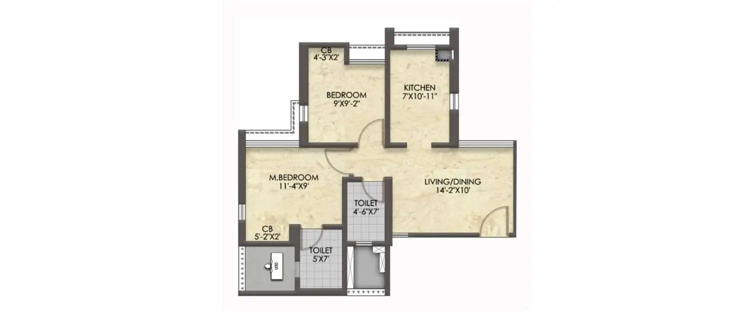 Floor plan for 2 BHK