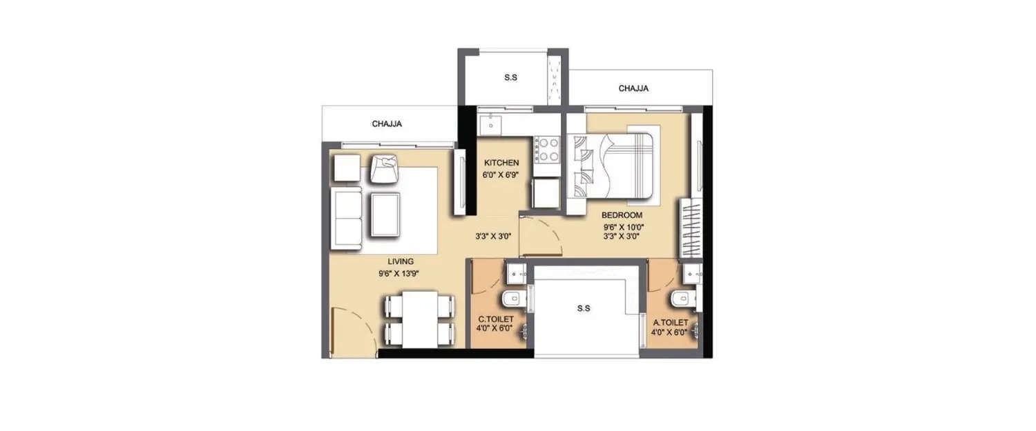 Floor plan for 1 BHK