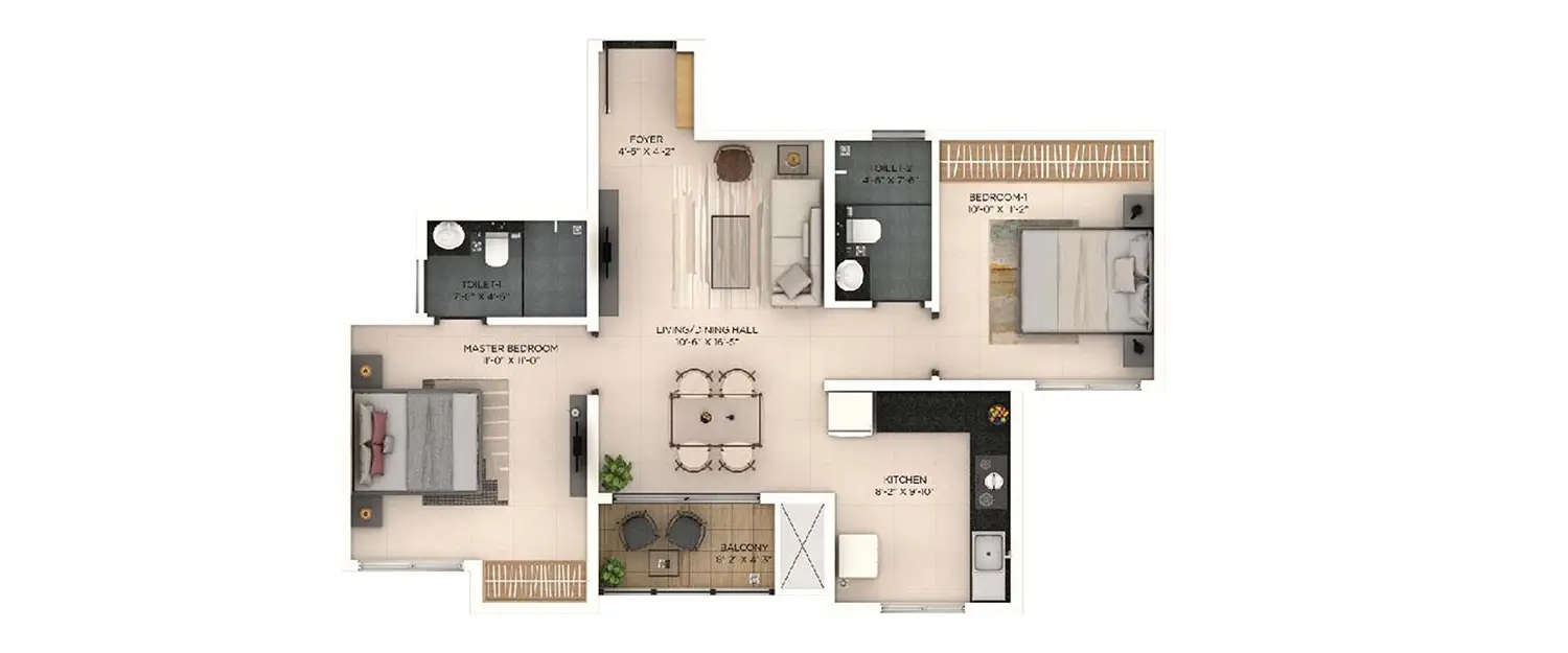 Floor plan for 2 BHK