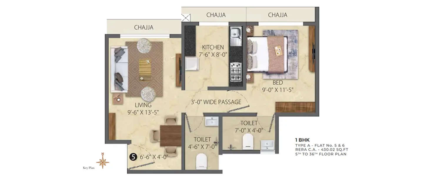 Floor plan for 1 BHK